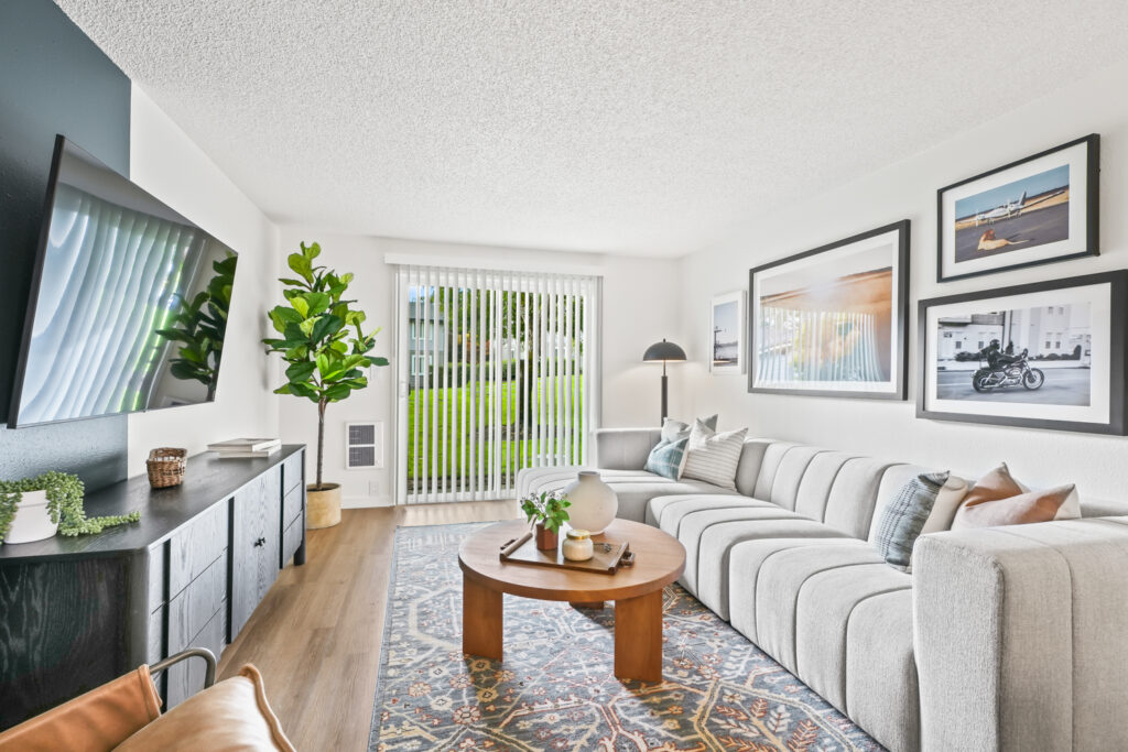 Living room with sliding glass doors to outside